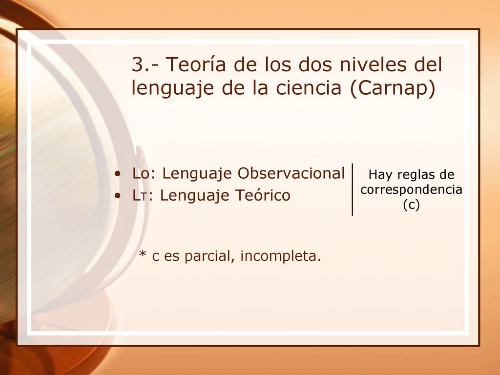 3.- Teoría de los dos niveles del lenguaje de la ciencia (Carnap)