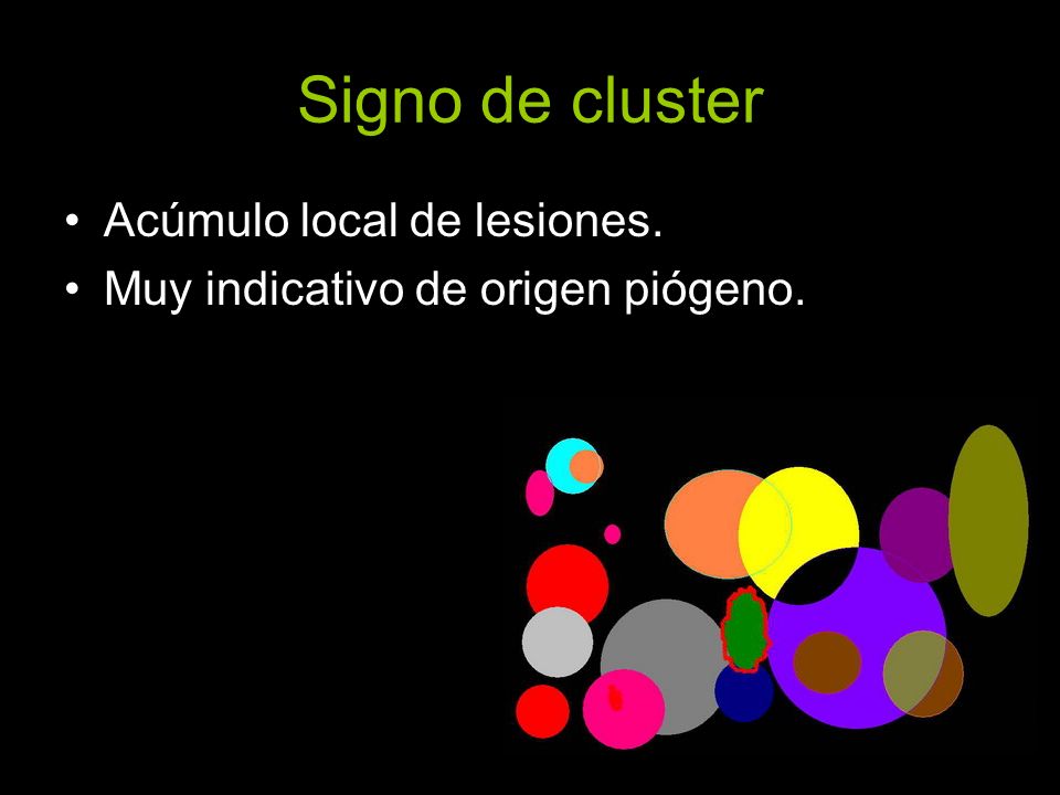 Signo de cluster Acúmulo local de lesiones.