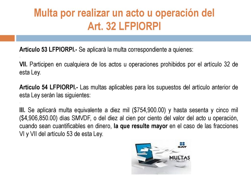 Multa por realizar un acto u operación del Art. 32 LFPIORPI