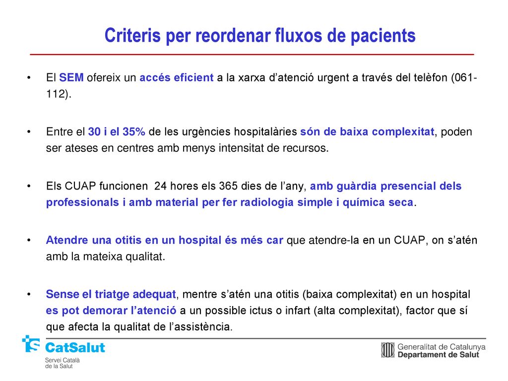 Criteris per reordenar fluxos de pacients