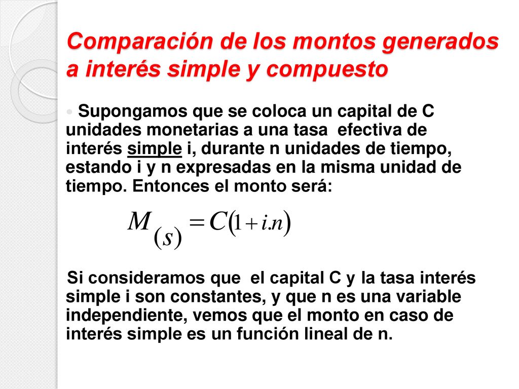 Comparación de los montos generados a interés simple y compuesto