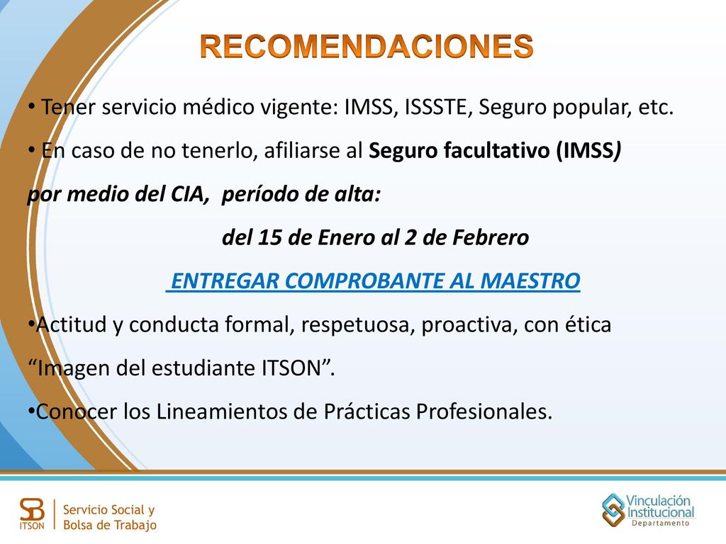 del 15 de Enero al 2 de Febrero ENTREGAR COMPROBANTE AL MAESTRO