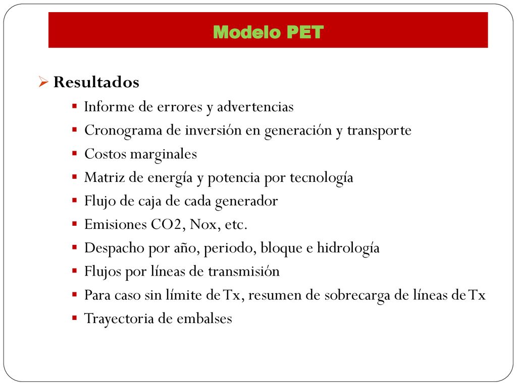 Resultados Modelo PET Informe de errores y advertencias