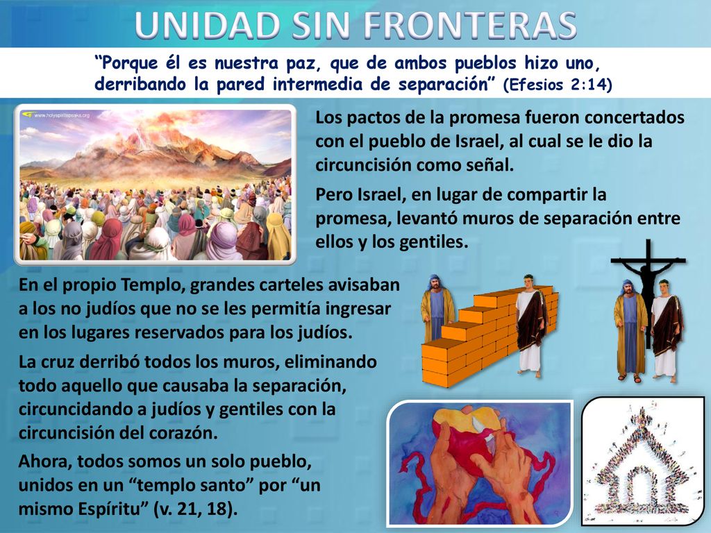UNIDAD SIN FRONTERAS Porque él es nuestra paz, que de ambos pueblos hizo uno, derribando la pared intermedia de separación (Efesios 2:14)