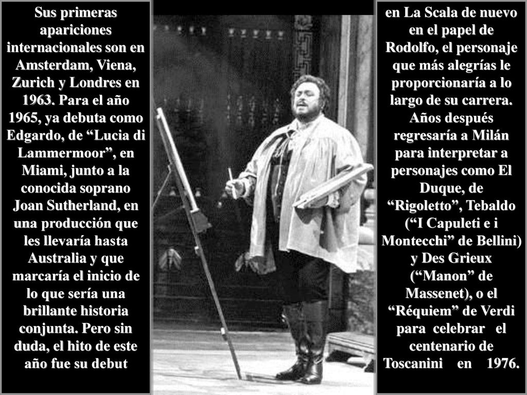 Sus primeras apariciones internacionales son en Amsterdam, Viena, Zurich y Londres en Para el año 1965, ya debuta como Edgardo, de Lucia di Lammermoor , en Miami, junto a la conocida soprano Joan Sutherland, en una producción que les llevaría hasta Australia y que marcaría el inicio de lo que sería una brillante historia conjunta. Pero sin duda, el hito de este año fue su debut