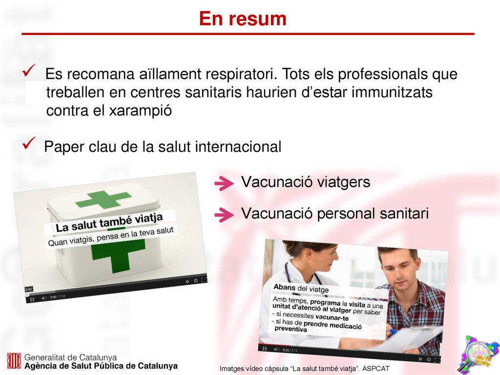 En resum Es recomana aïllament respiratori. Tots els professionals que