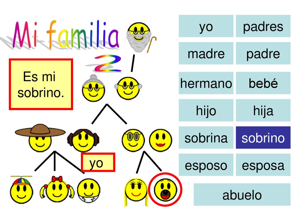 Mi familia 2 yo padres madre padre Es mi sobrino. hermano bebé hijo