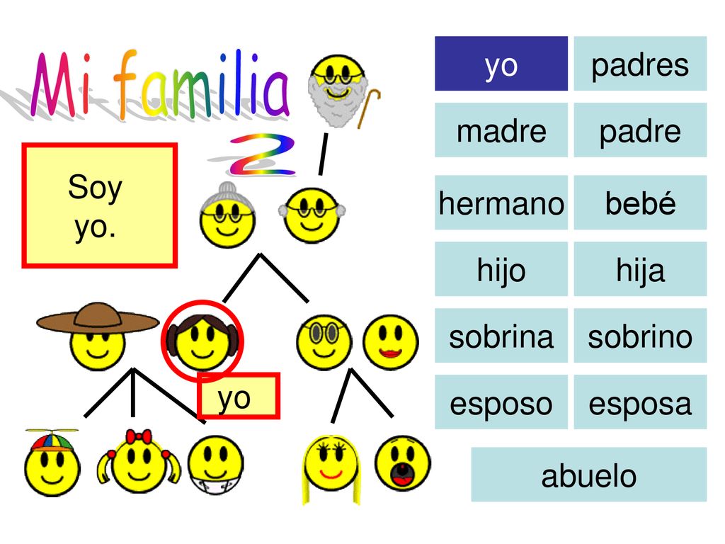Mi familia 2 yo padres madre padre Soy yo. hermano bebé hijo hija