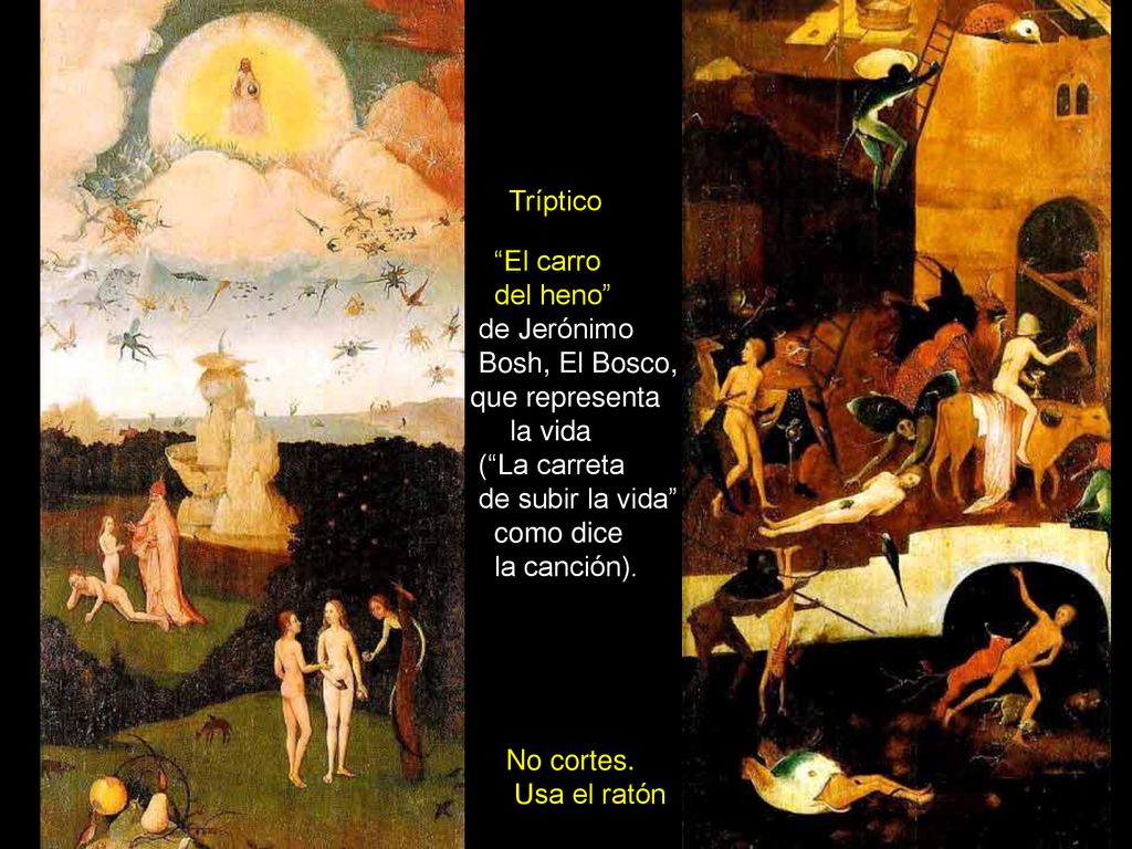Tríptico El carro. del heno de Jerónimo. Bosh, El Bosco, que representa. la vida. ( La carreta.