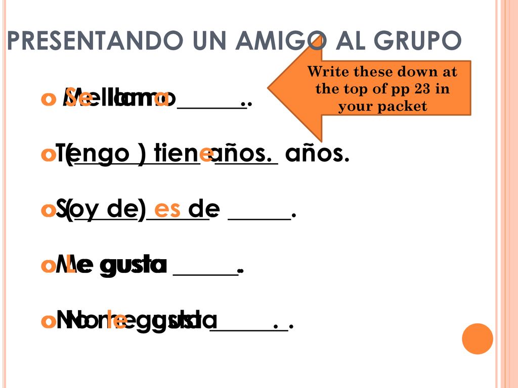 Write these down at the top of pp 23 in your packet