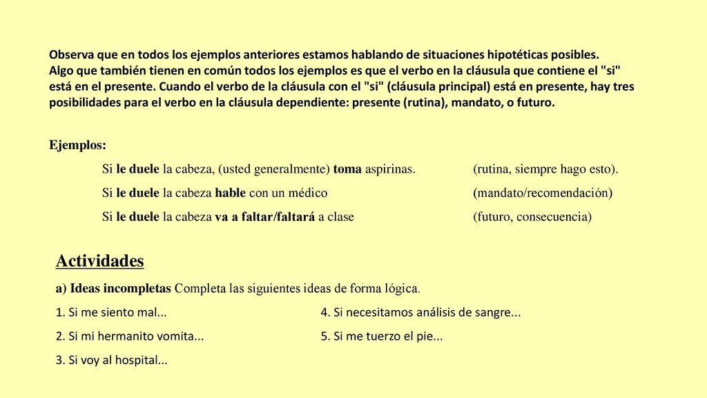 Observa que en todos los ejemplos anteriores estamos hablando de situaciones hipotéticas posibles.