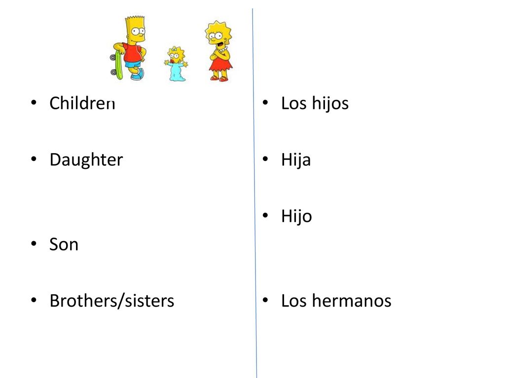 Children Daughter Son Brothers/sisters Los hijos Hija Hijo Los hermanos
