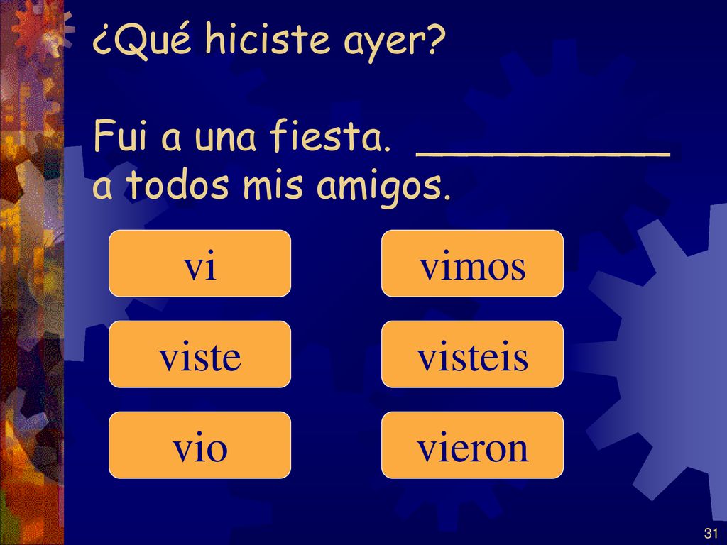 ¿Qué hiciste ayer Fui a una fiesta. __________ a todos mis amigos.