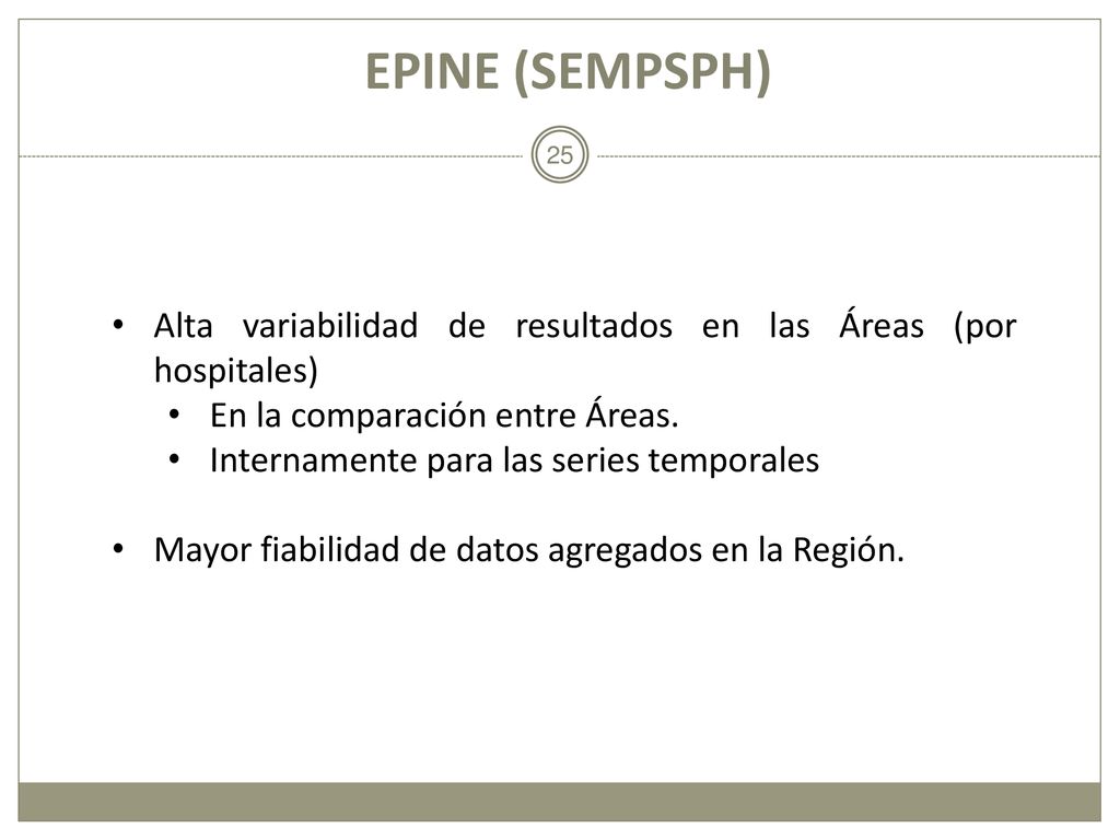EPINE (SEMPSPH) Alta variabilidad de resultados en las Áreas (por hospitales) En la comparación entre Áreas.