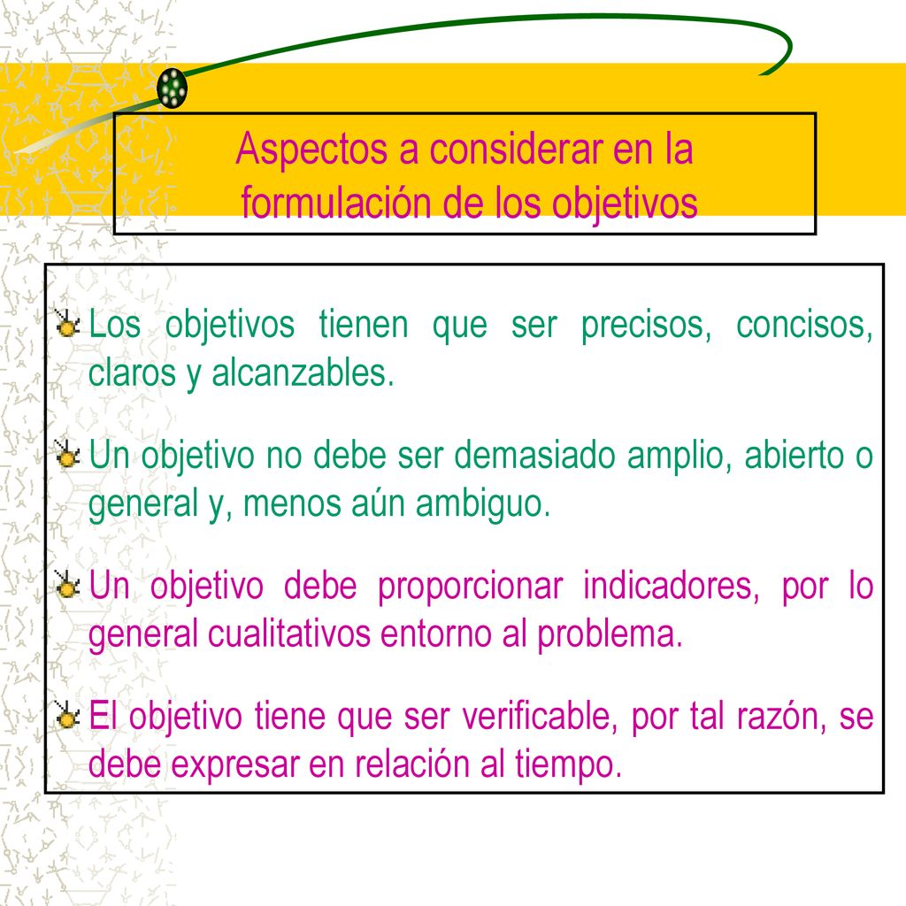 Aspectos a considerar en la formulación de los objetivos