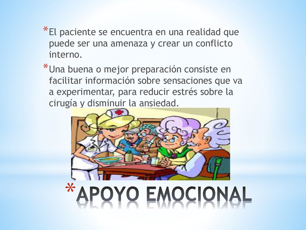 El paciente se encuentra en una realidad que puede ser una amenaza y crear un conflicto interno.