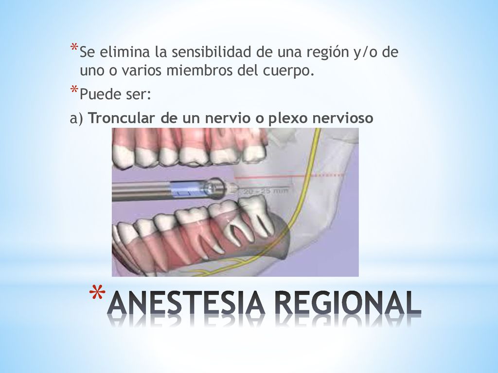 Se elimina la sensibilidad de una región y/o de uno o varios miembros del cuerpo.