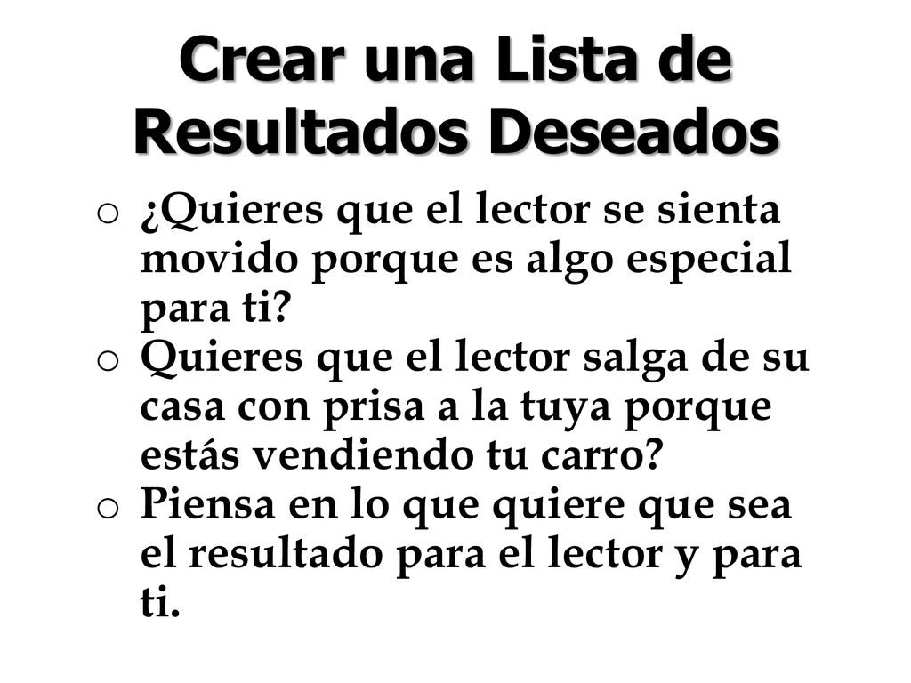 Crear una Lista de Resultados Deseados