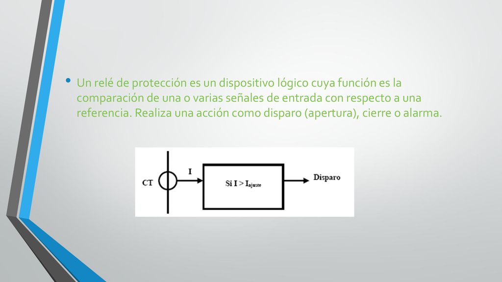 Un relé de protección es un dispositivo lógico cuya función es la comparación de una o varias señales de entrada con respecto a una referencia.
