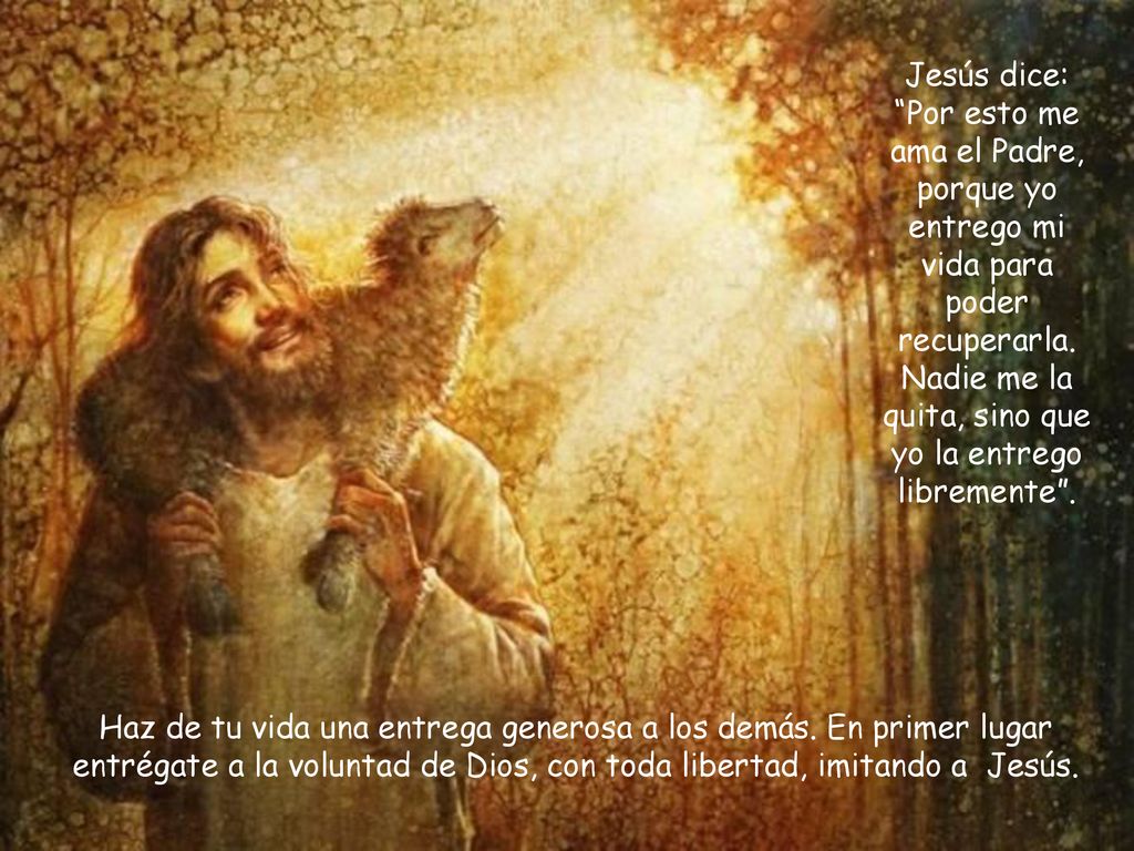 Jesús dice: Por esto me ama el Padre, porque yo entrego mi vida para poder recuperarla. Nadie me la quita, sino que yo la entrego libremente .