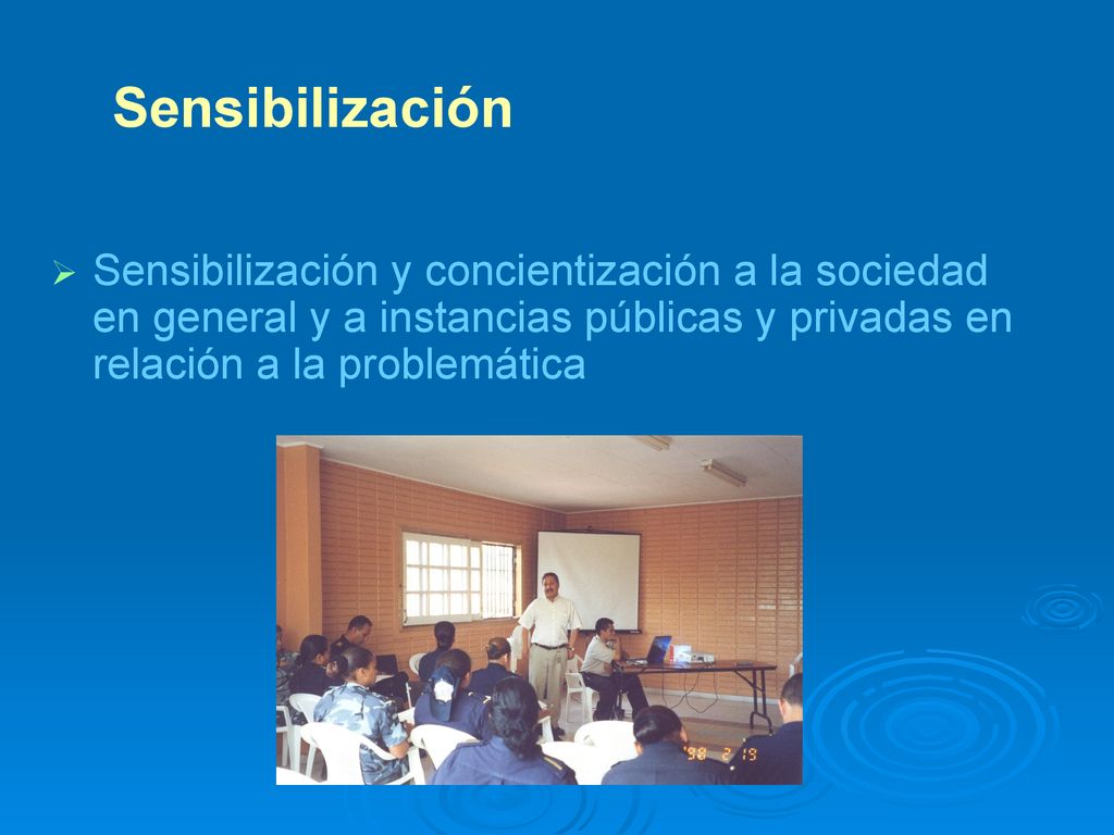 Sensibilización Sensibilización y concientización a la sociedad en general y a instancias públicas y privadas en relación a la problemática.