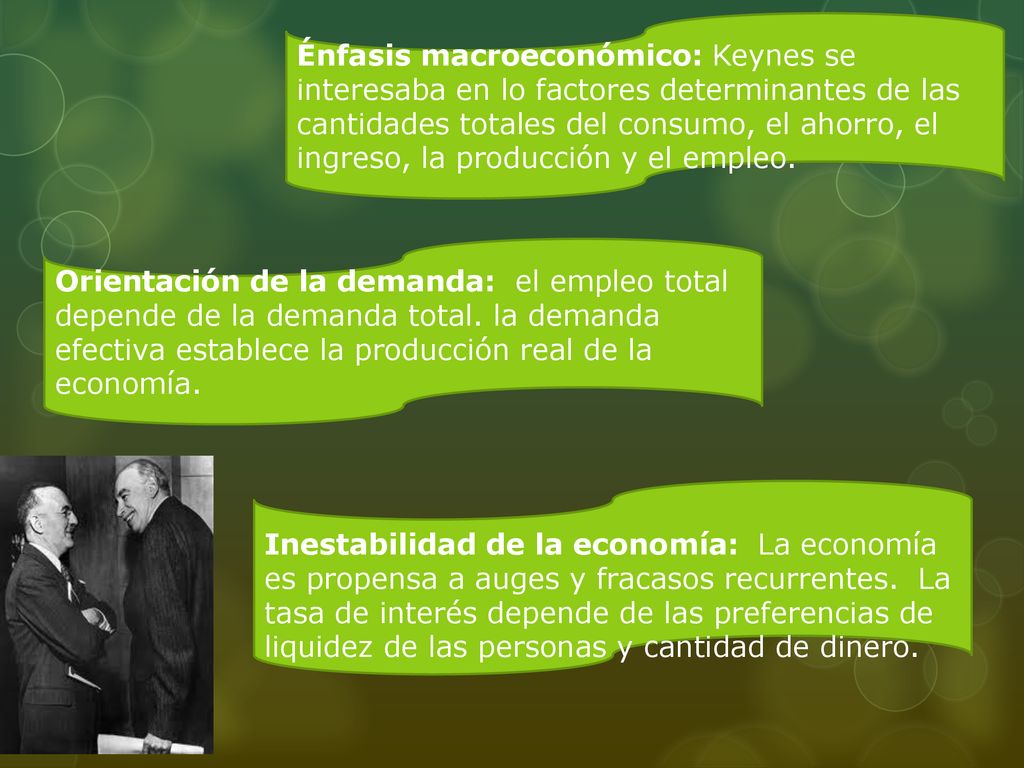 Énfasis macroeconómico: Keynes se interesaba en lo factores determinantes de las cantidades totales del consumo, el ahorro, el ingreso, la producción y el empleo.