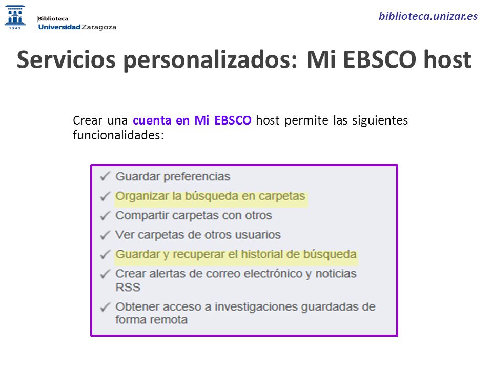 Servicios personalizados: Mi EBSCO host