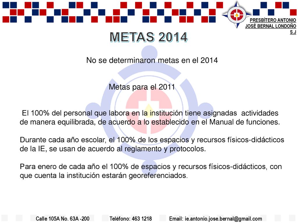 METAS 2014 No se determinaron metas en el 2014 Metas para el 2011