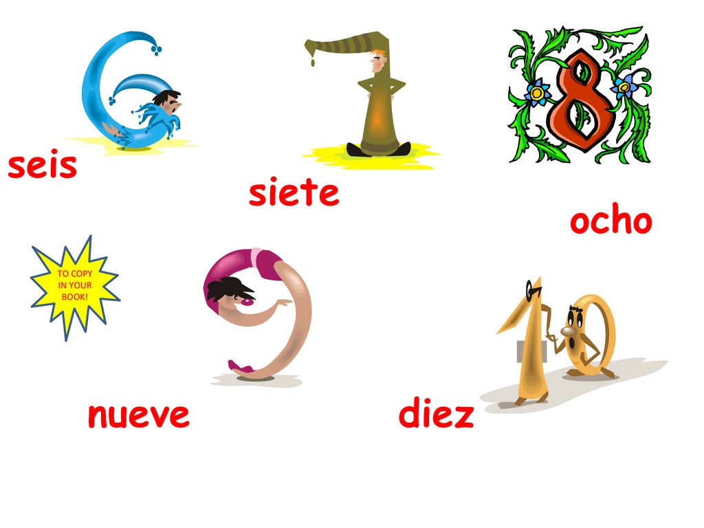 seis siete ocho TO COPY IN YOUR BOOK! nueve diez