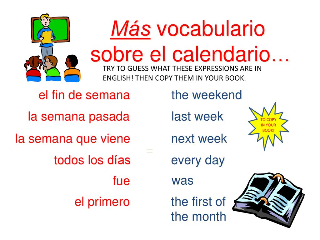 Más vocabulario sobre el calendario… el fin de semana the weekend