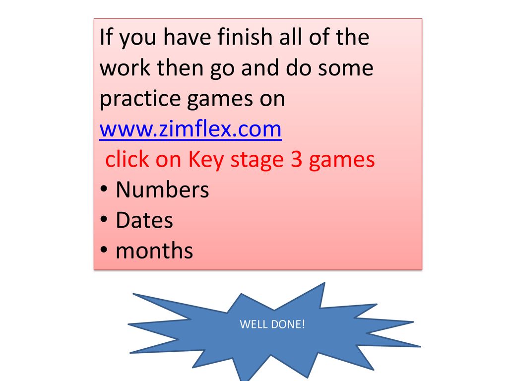 click on Key stage 3 games Numbers Dates months
