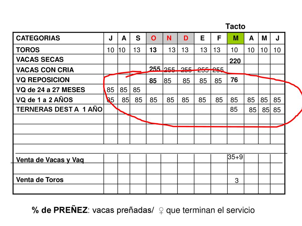 % de PREÑEZ: vacas preñadas/ ♀ que terminan el servicio