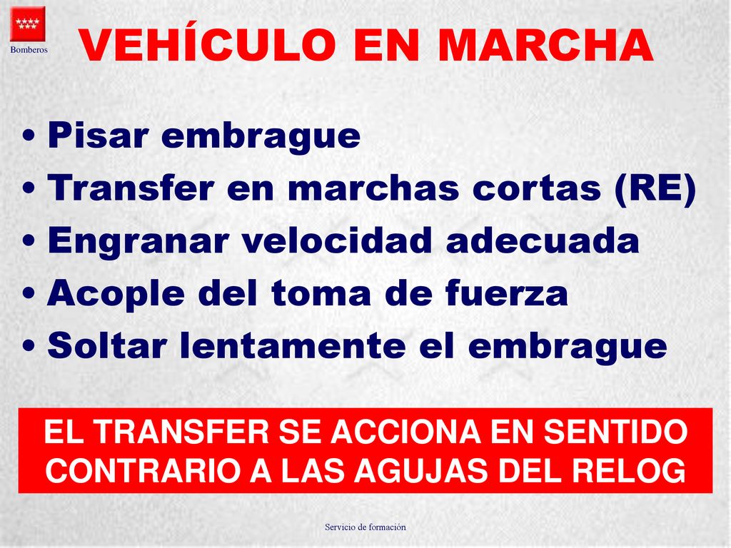 EL TRANSFER SE ACCIONA EN SENTIDO CONTRARIO A LAS AGUJAS DEL RELOG