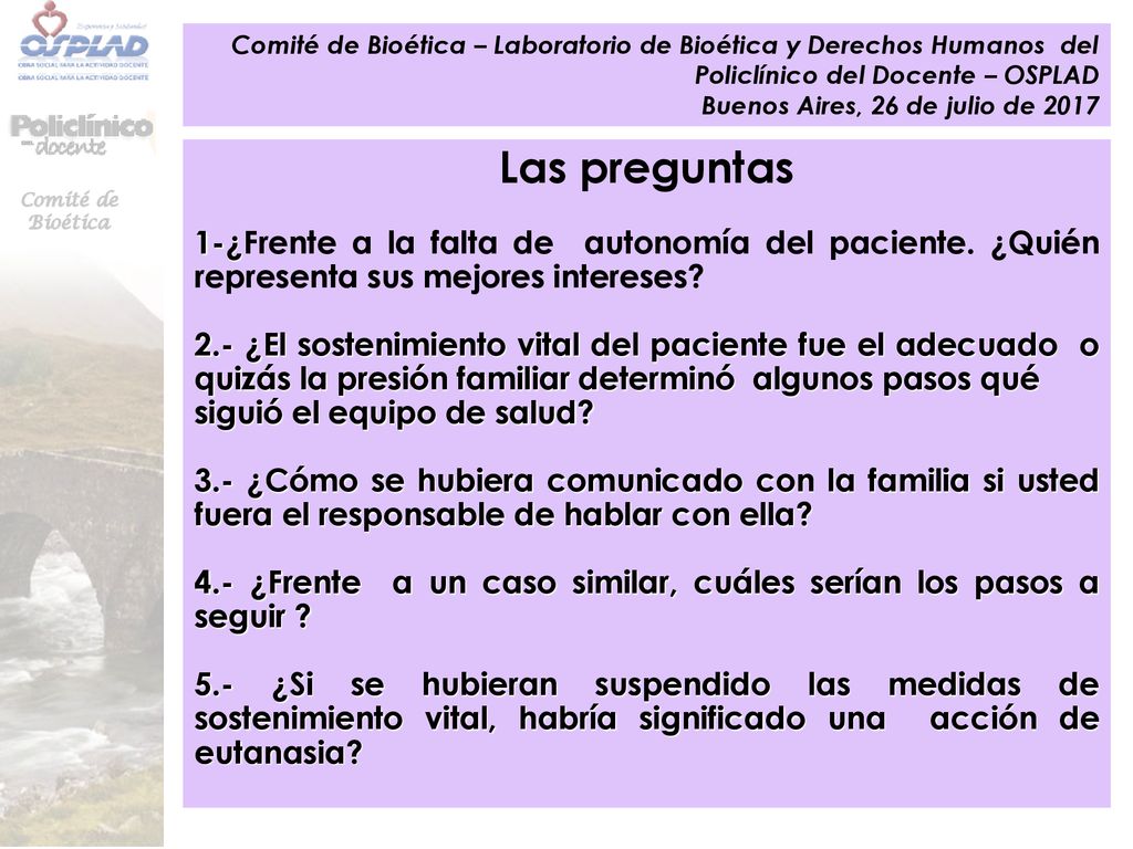 Comité de Bioética – Laboratorio de Bioética y Derechos Humanos del Policlínico del Docente – OSPLAD