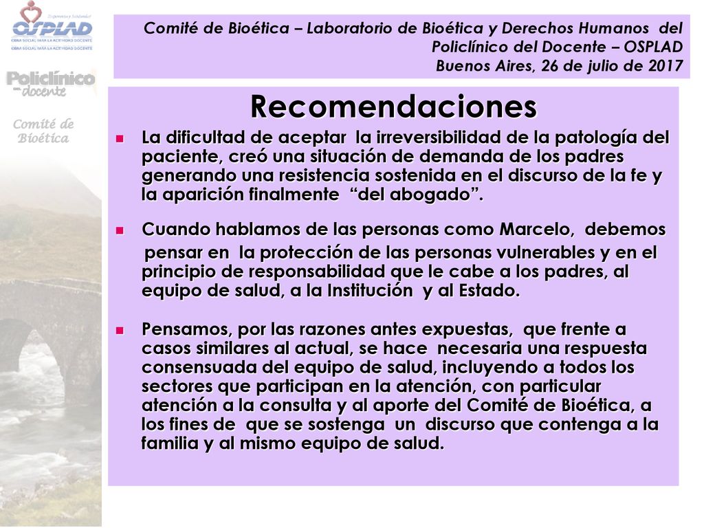 Comité de Bioética – Laboratorio de Bioética y Derechos Humanos del Policlínico del Docente – OSPLAD