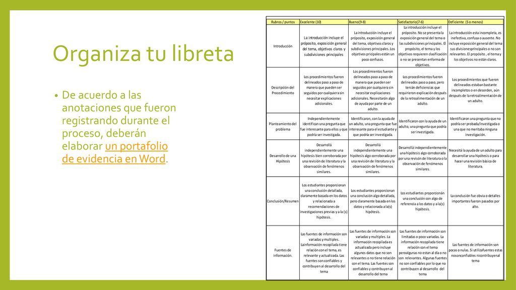 Organiza tu libreta De acuerdo a las anotaciones que fueron registrando durante el proceso, deberán elaborar un portafolio de evidencia en Word.