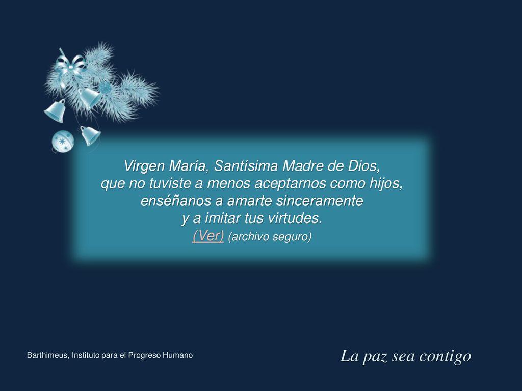 La paz sea contigo Virgen María, Santísima Madre de Dios,