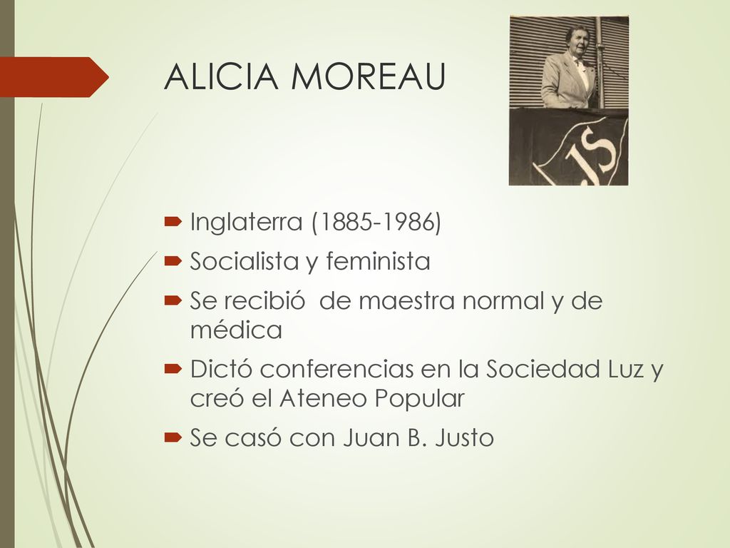 ALICIA MOREAU Inglaterra ( ) Socialista y feminista