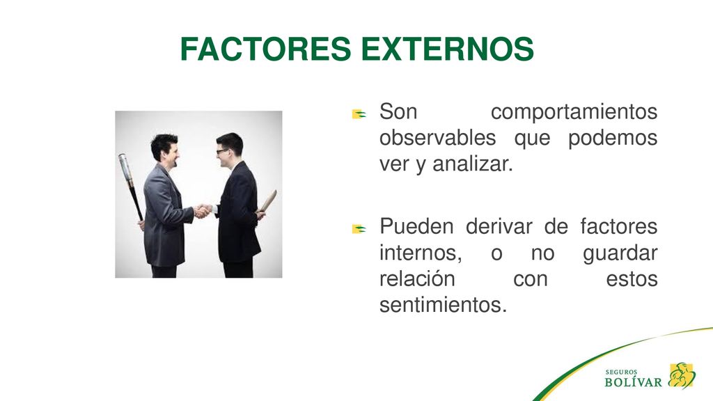 FACTORES EXTERNOS Son comportamientos observables que podemos ver y analizar.