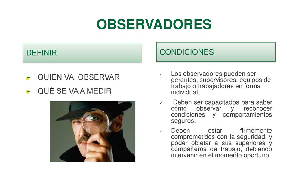 OBSERVADORES DEFINIR CONDICIONES QUIÉN VA OBSERVAR QUÉ SE VA A MEDIR