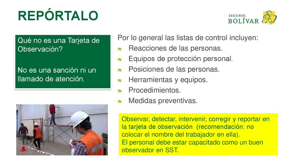 REPÓRTALO Por lo general las listas de control incluyen: