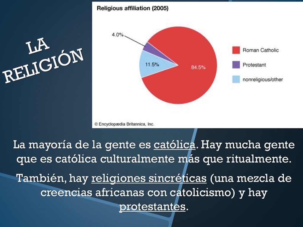 LA RELIGIÓN La mayoría de la gente es católica. Hay mucha gente que es católica culturalmente más que ritualmente.