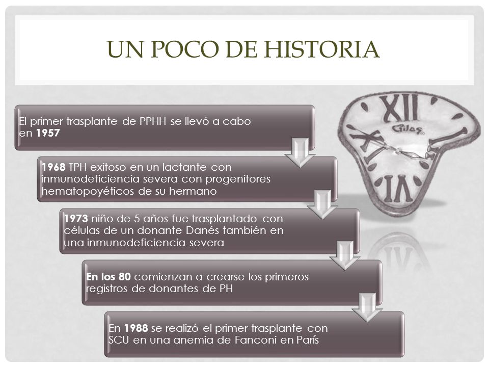 UN POCO DE HISTORIA El primer trasplante de PPHH se llevó a cabo en