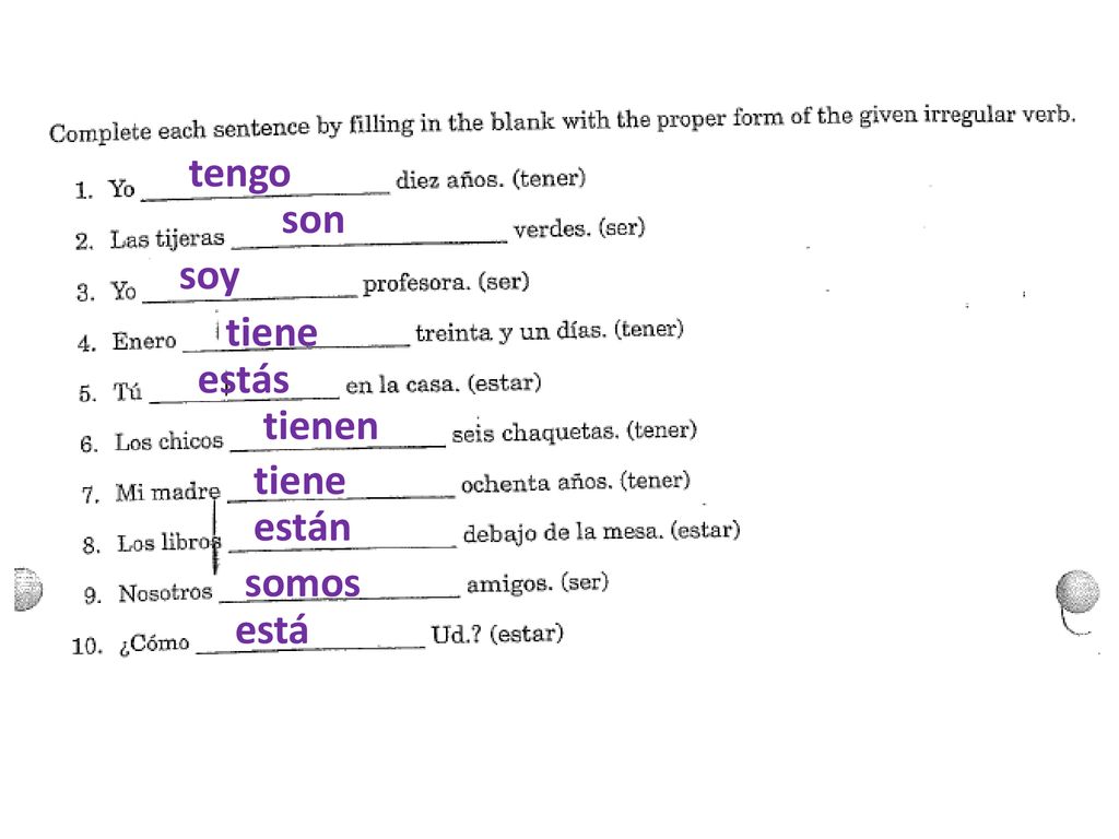 tengo son soy tiene estás tienen tiene están somos está