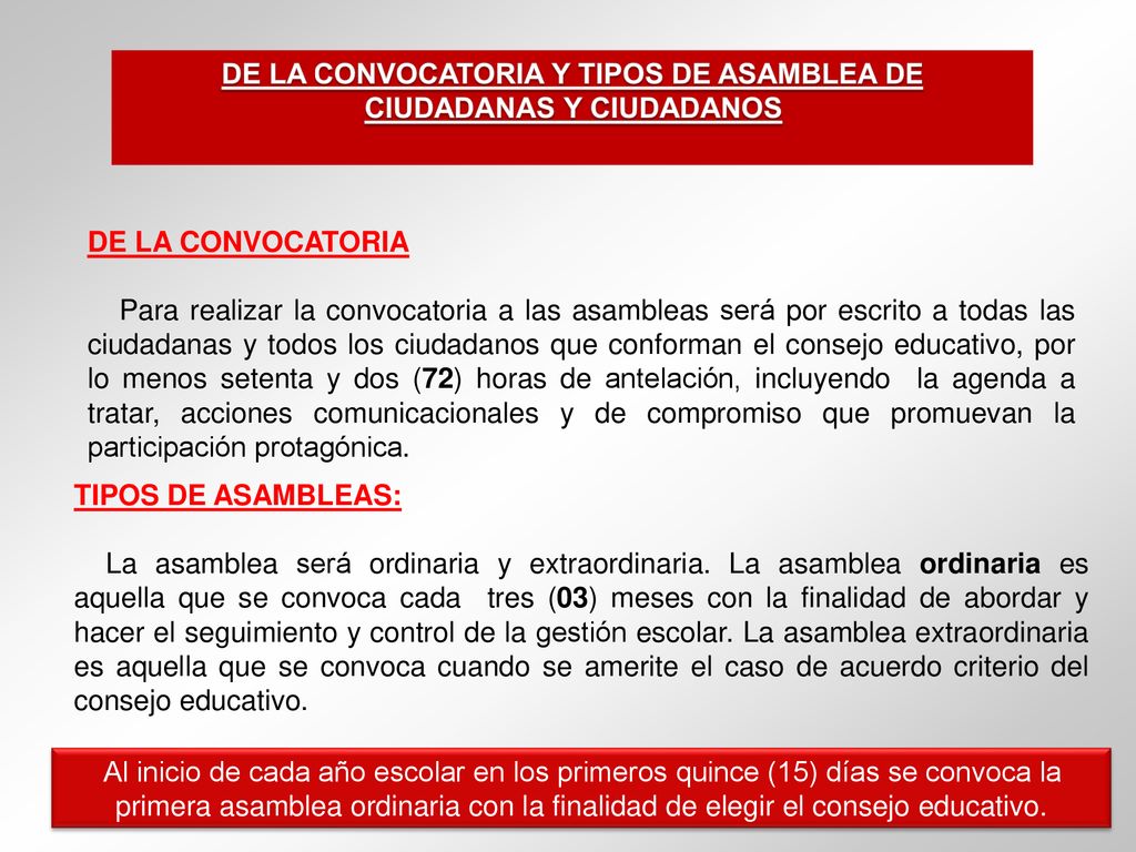 DE LA CONVOCATORIA Y TIPOS DE ASAMBLEA DE CIUDADANAS Y CIUDADANOS