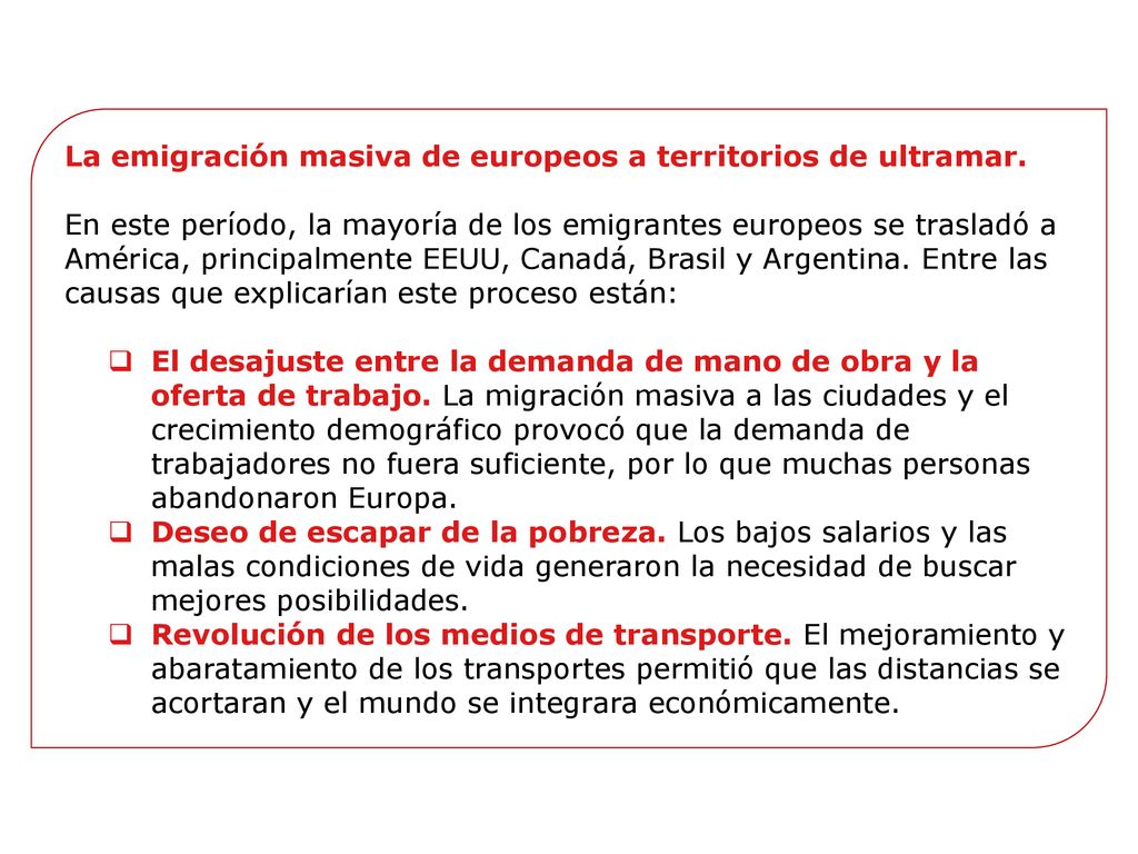 La emigración masiva de europeos a territorios de ultramar.