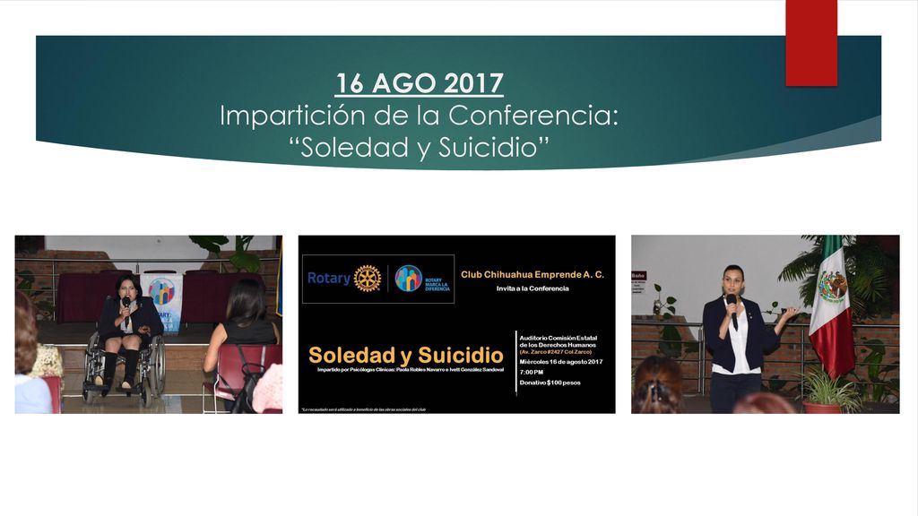 16 AGO 2017 Impartición de la Conferencia: Soledad y Suicidio