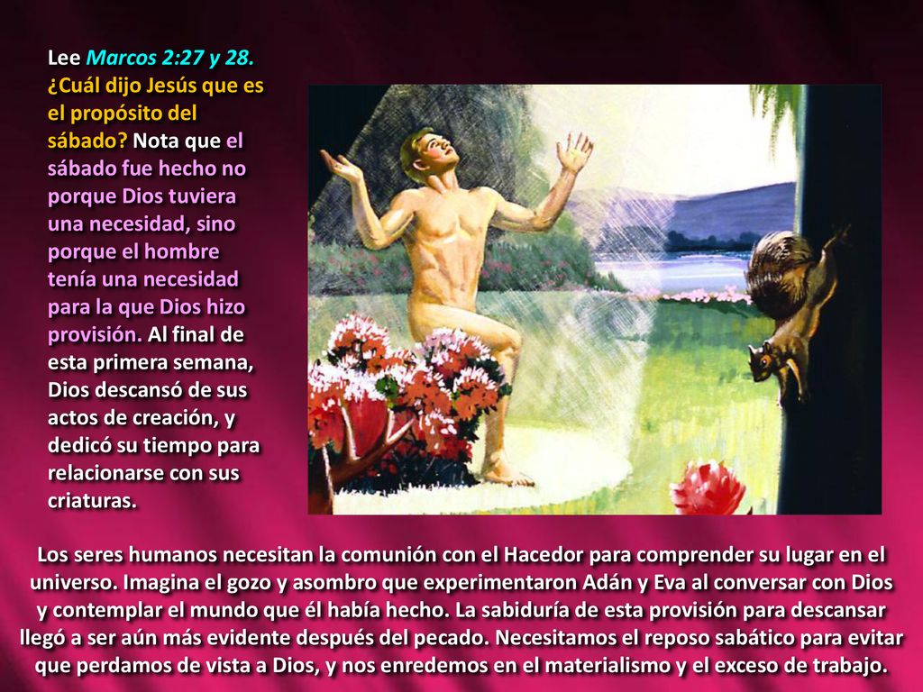 Lee Marcos 2:27 y 28. ¿Cuál dijo Jesús que es el propósito del sábado