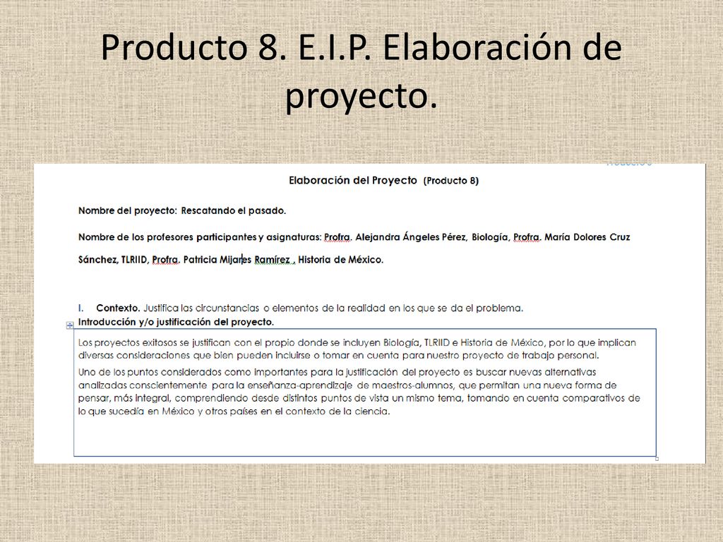 Producto 8. E.I.P. Elaboración de proyecto.