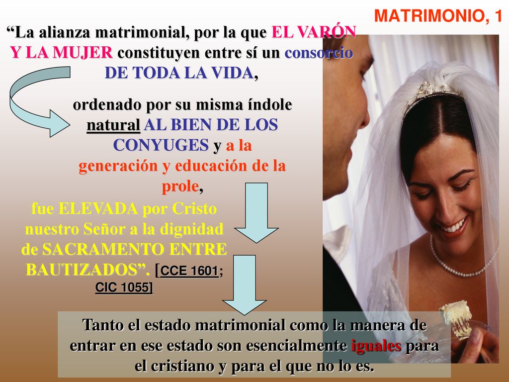 MATRIMONIO, 1 La alianza matrimonial, por la que EL VARÓN Y LA MUJER constituyen entre sí un consorcio DE TODA LA VIDA,